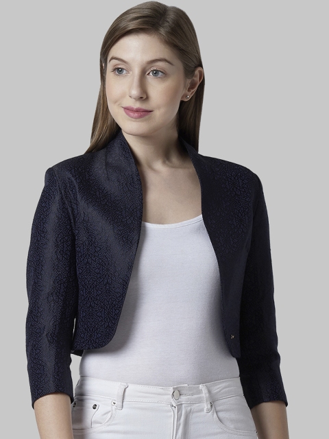 

Park Avenue Women Blue Self-Design Regular-Fit Single-Breasted Blazer