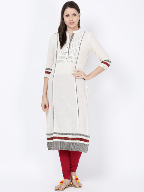 

Soch Women Black & Off-White Solid Pure Cotton Straight Kurta