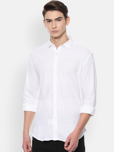 

V Dot Men White Slim Fit Self Design Casual Shirt