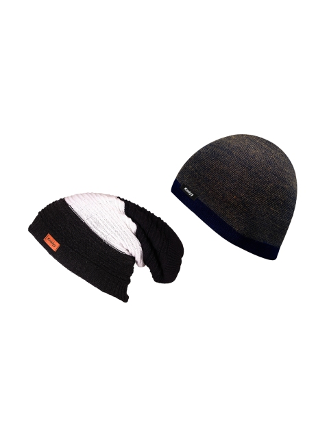 

Knotyy Men Multicoloured Solid Pack of 2 Beanie, Multi