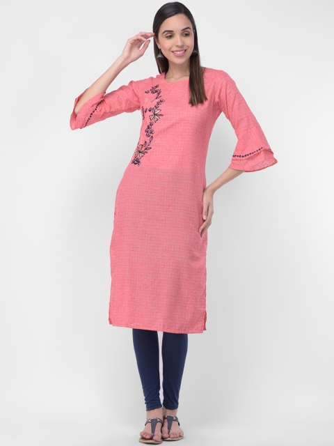 

aayusika Women Peach-Coloured Embroidered Straight Kurta