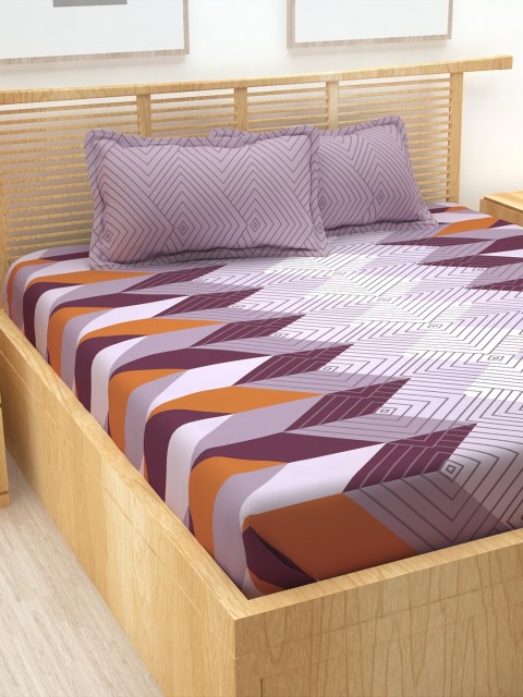 

Story@home White & Lavender Geometric 186 TC King Bedsheet with 2 Pillow Covers