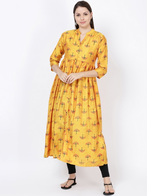 

Soch Women Red & Gold Floral Printed Pure Silk Anarkali Kurta