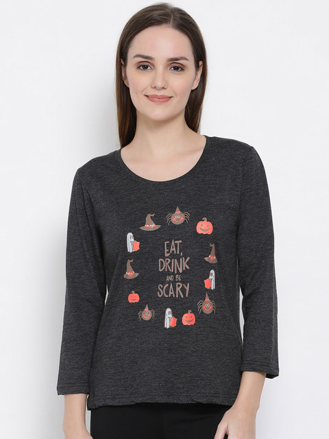 

Clovia Women Grey Printed Scoop Neck T-shirt