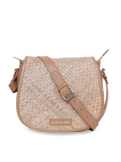 

Justanned Tan Solid Leather Woven Sling Bag
