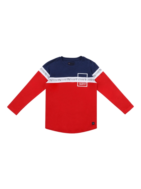 Lil Tomatoes Boys Navy Blue Colourblocked Round Neck T-shirt