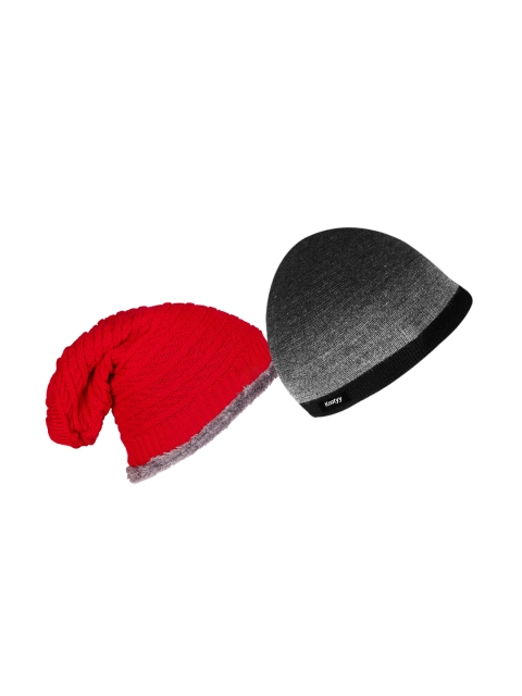 

Knotyy Men Pack of 2 Beanie, Red