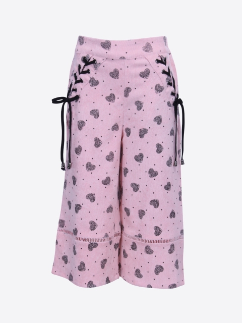 

CUTECUMBER Girls Pink & Black Smart Regular Fit Printed Parallel Trousers