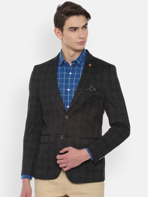 

Allen Solly Men Grey Checked Slim-Fit Single-Breasted Blazer
