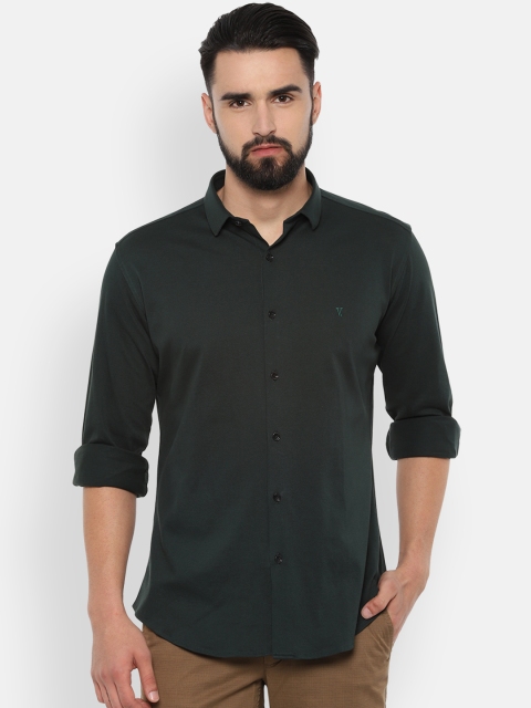 

V Dot Men Olive Green Slim Fit Self Design Casual Shirt