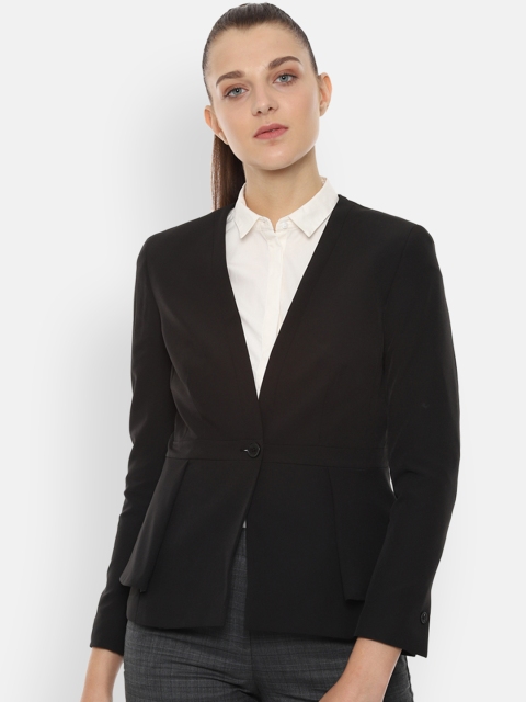 

Van Heusen Women Black Solid Regular-Fit Single-Breasted Blazer