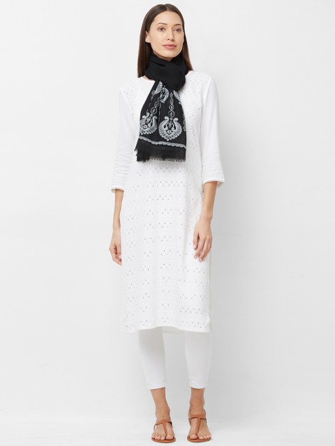 

Vozaf Women Grey & Black Embroidered Shawl