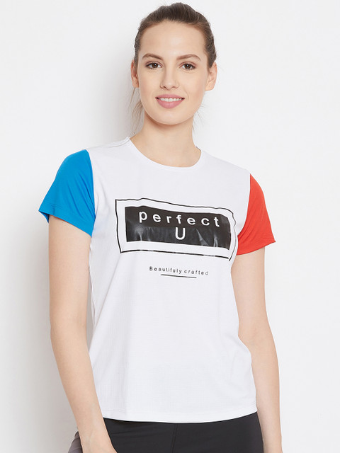 

PERFKT-U Women White Printed Round Neck T-shirt