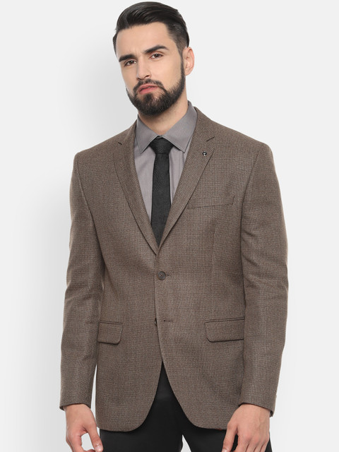 

Van Heusen Men Brown Self-Design Slim-Fit Single-Breasted Blazer