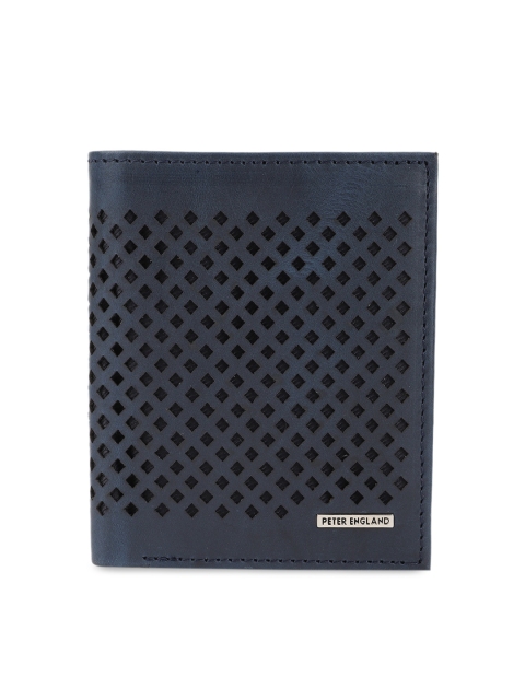 

Peter England Men Navy Blue Self Design Two Fold Leather Wallet