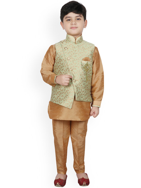 

SG YUVRAJ Boys Green & Brown Solid Kurta Set With Jacket