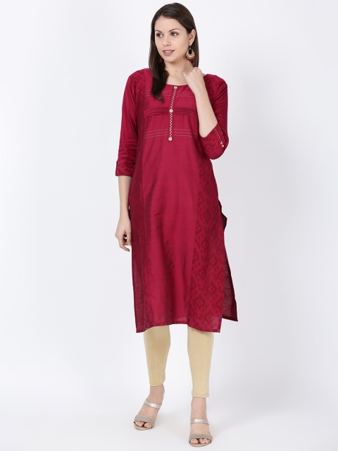 

Soch Women Maroon & White Printed Pure Silk Straight Kurta