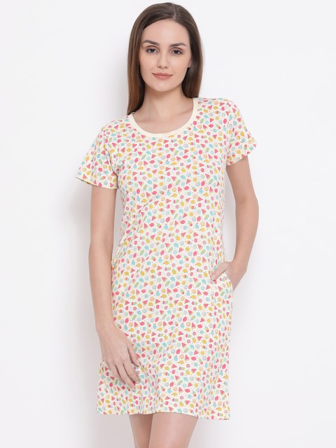 

Clovia Women Yellow & Pink Printed Sleep T-shirt
