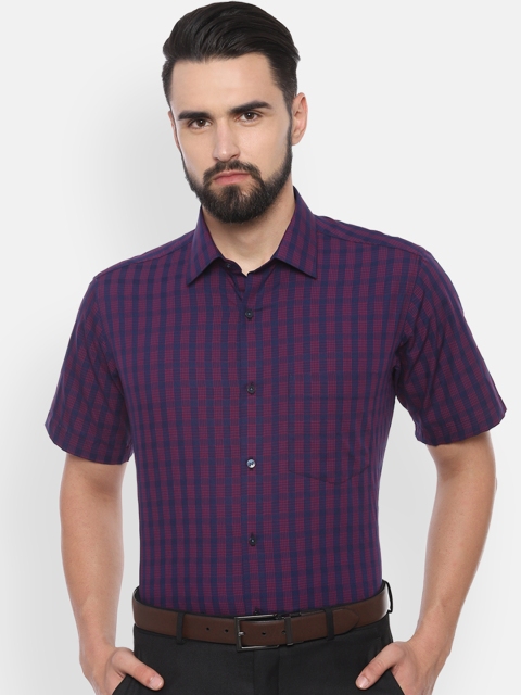 

Van Heusen Men Navy Blue & Red Regular Fit Checked Formal Shirt