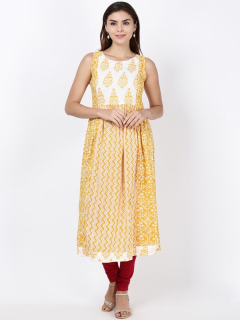 

Soch Women Yellow & White Printed Pure Cotton Anarkali Kurta