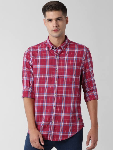 

Peter England Casuals Men Red & Blue Slim Fit Checked Casual Shirt