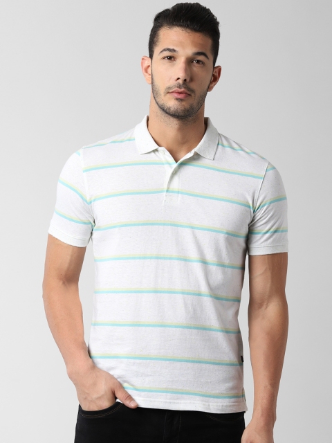 

Peter England Casuals Men White Striped Polo Collar T-shirt