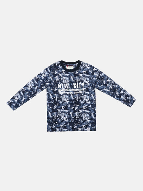 

Lil Tomatoes Boys Navy Blue Printed Round Neck T-shirt