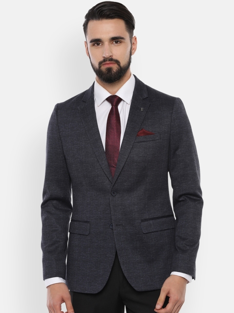 

Van Heusen Men Navy Blue Self-Design Slim-Fit Single-Breasted Blazer