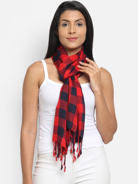

Anekaant Women Red & Navy Blue Checked Stole