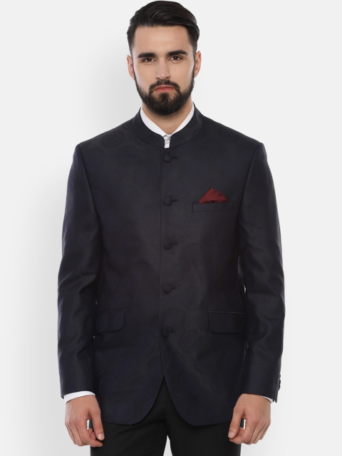 

Van Heusen Men Navy Blue Solid Slim-Fit Bandhgala Blazer