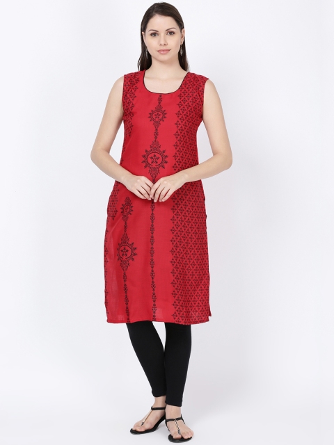 

Soch Women Red & Black Printed Pure Cotton Straight Kurta