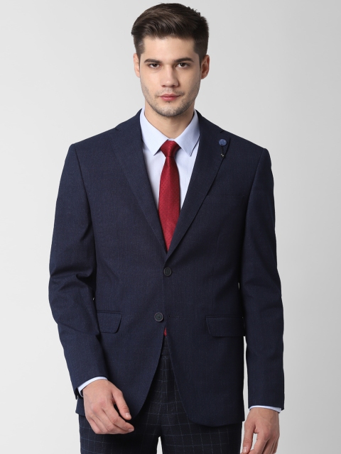 

Peter England Men Navy Blue Self-Design Slim-Fit Single-Breasted Blazer