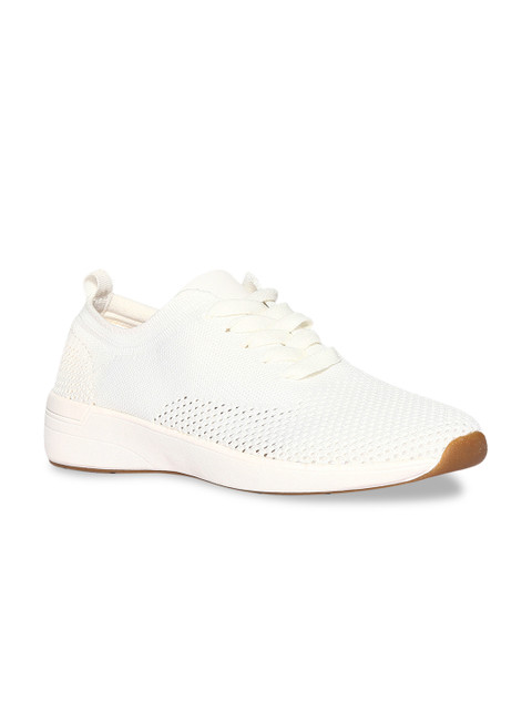 

Stride Women White Woven Design Knitted Mid-Top Sneakers