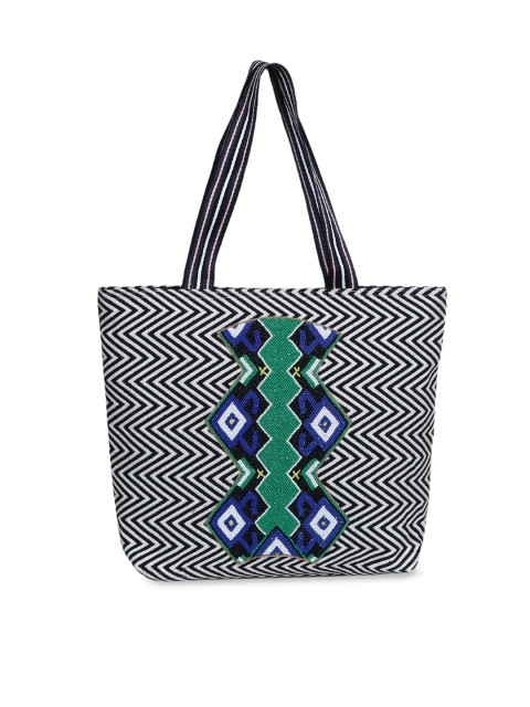 

Diwaah White & Black Self Design Tote Bag