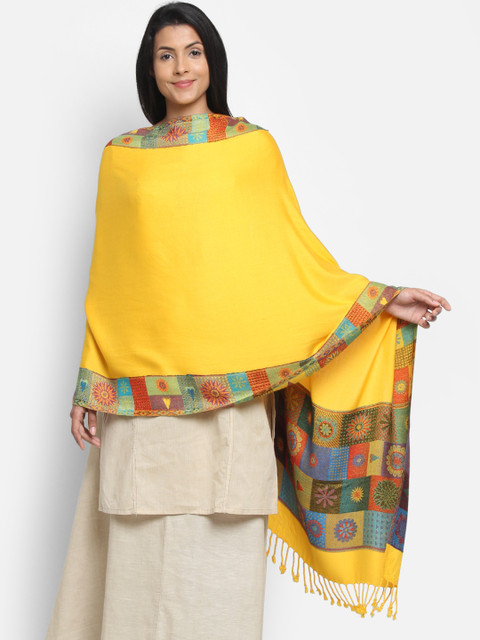 

Anekaant Women Yellow Sunflower Patterned Solid Shawl