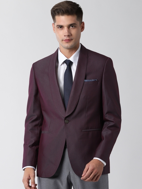 

Peter England Men Purple Self-Design Slim-Fit Tuxedo Blazer