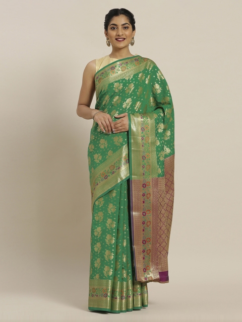 

Mitera Green Silk Cotton Woven Design Banarasi Saree
