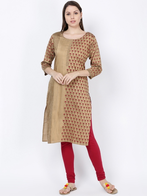 

Soch Women Red & Beige Printed Pure Silk Straight Kurta