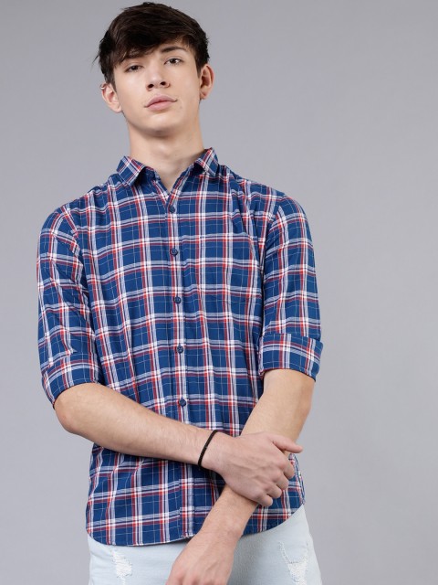 

HIGHLANDER Men Blue & Red Slim Fit Checked Casual Shirt