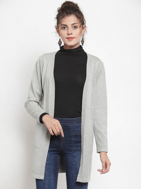 

Global Republic Women Grey Solid Open Front Shrug