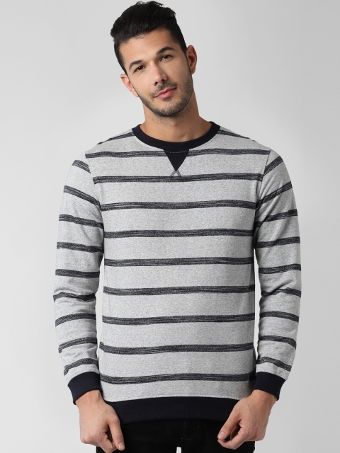 

Peter England Casuals Men Grey & Black Striped Sweatshirt