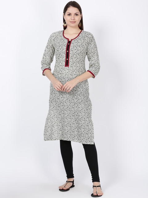 

Soch Women Black & White Printed Pure Cotton Straight Kurta