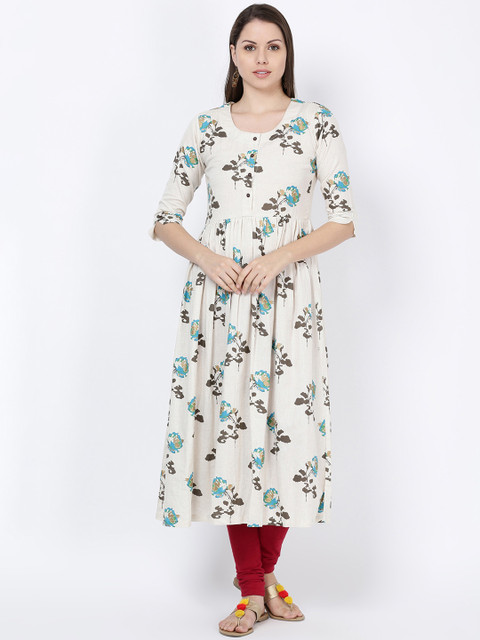 

Soch Women Off-White & Blue Printed Pure Cotton Anarkali Kurta