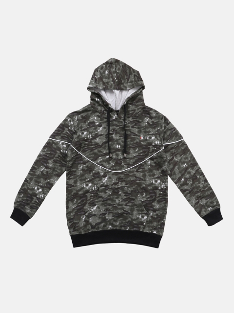 

Lil Tomatoes Boys Olive Green & Grey Printed Hooded Sweatshirt