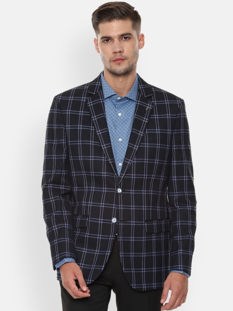 

Van Heusen Men Navy Blue Checked Slim-Fit Single-Breasted Blazer