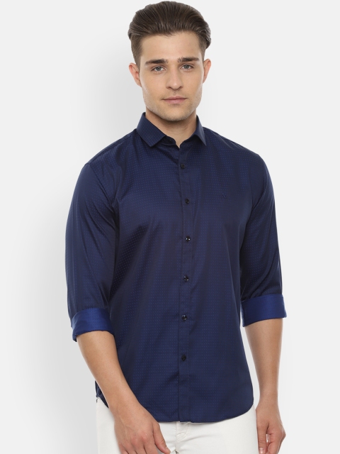 

V Dot Men Navy Blue Slim Fit Self Design Casual Shirt