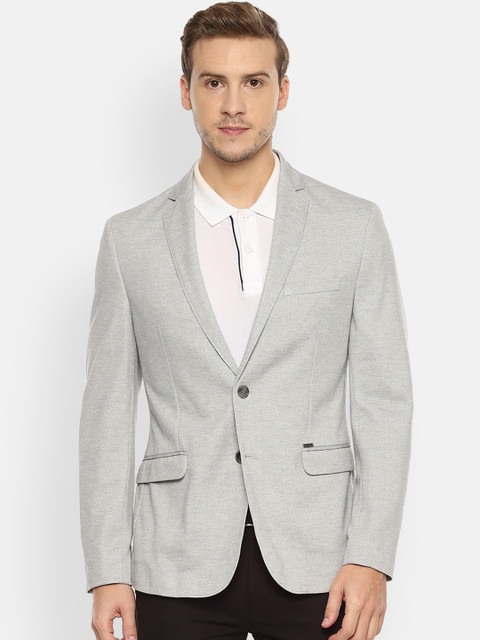 

Van Heusen Men Grey Self-Design Slim-Fit Single-Breasted Blazer