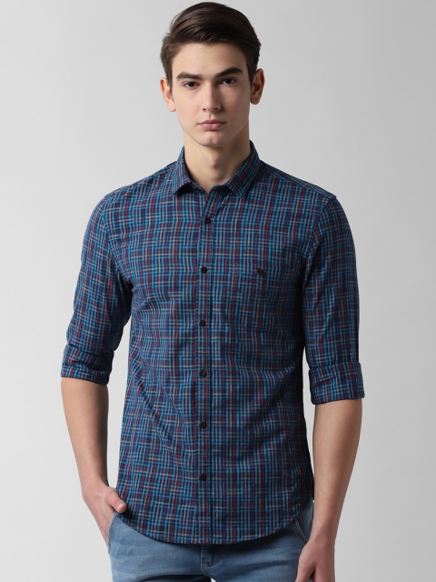 

Peter England Casuals Men Blue & Red Slim Fit Checked Casual Shirt