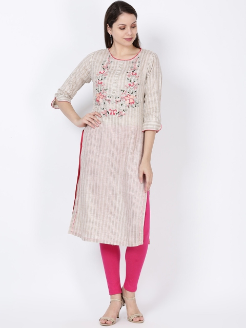 

Soch Women Beige & Pink Embroidered Straight Kurta