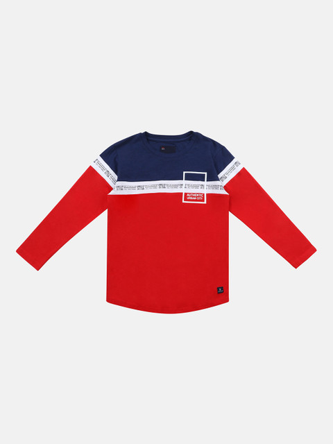 

Lil Tomatoes Boys Navy Blue Colourblocked Round Neck T-shirt